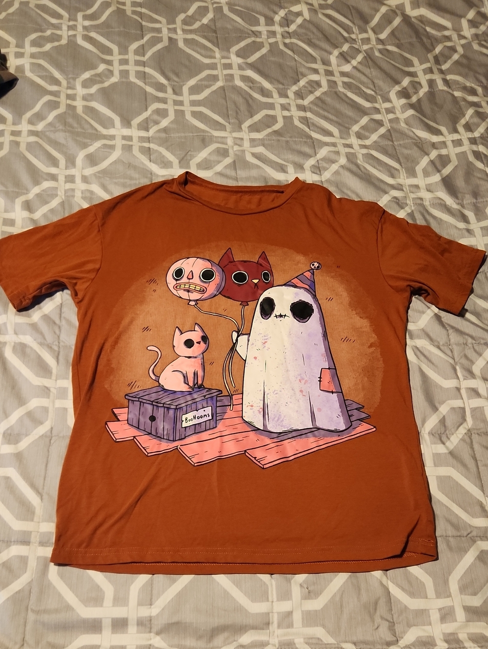 ROMWE Rust Orange Ghost & Cat Graphic Tee Size XS